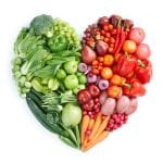 heart shape by various vegetables and fruits