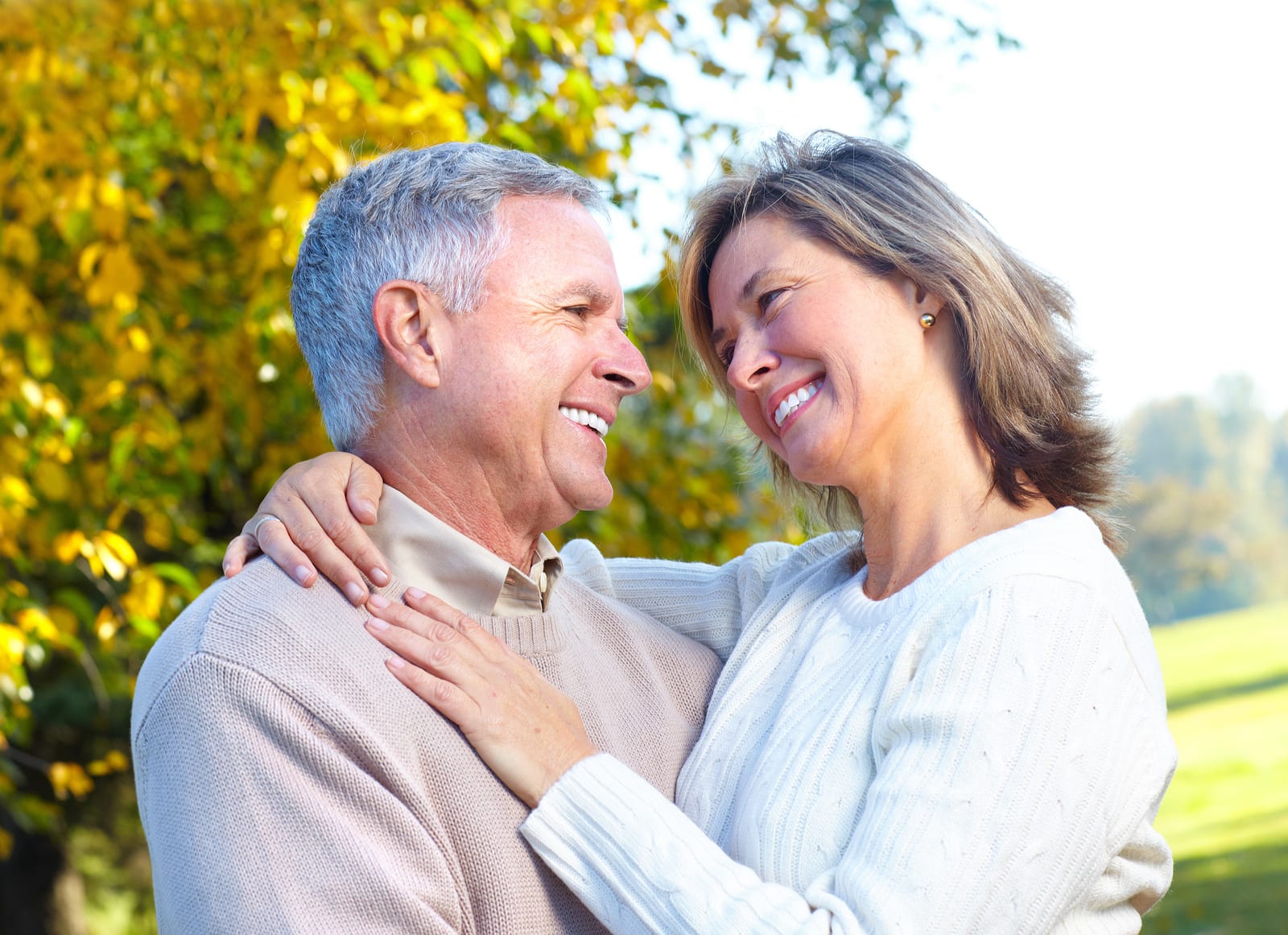 Happy senior couple in love in the park.