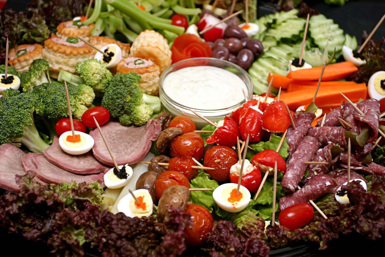 snack platter with meat and egg and veg