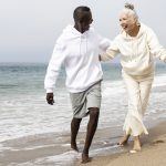 Woman in menopause enjoying beach travel