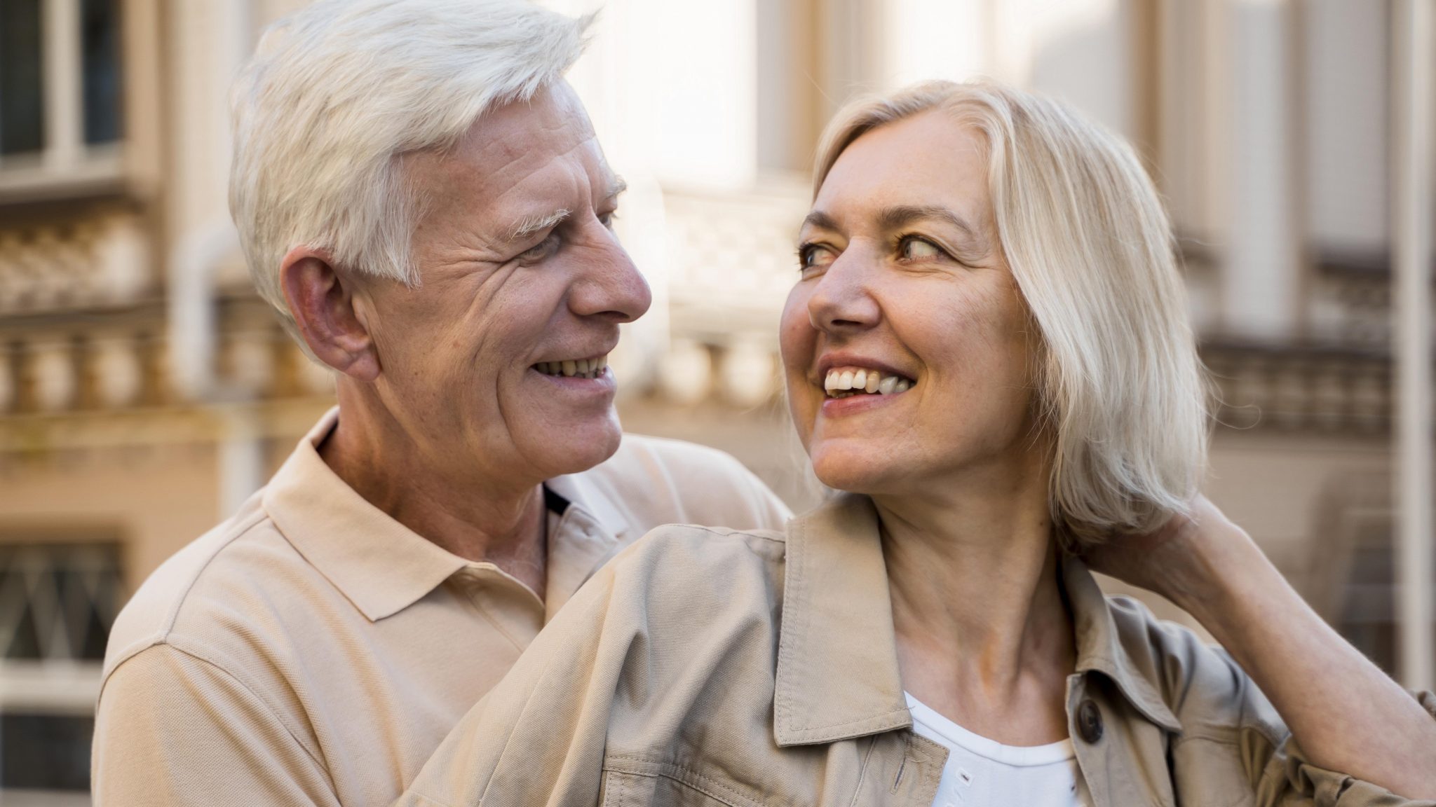 Woman in menopause and her partner happy together